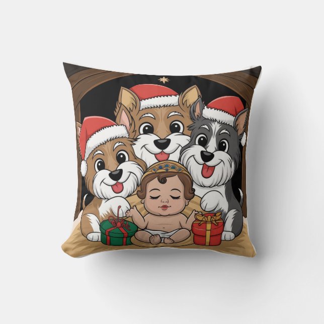 Jesus was born yorkies adoring  cushion (Front)