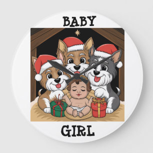 Jesus was born yorkies adoring large clock