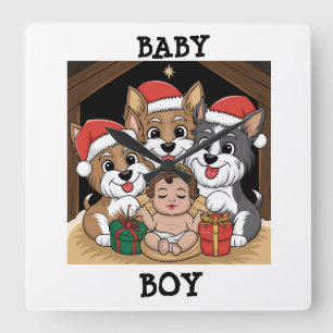 Jesus was born yorkies adoring square wall clock