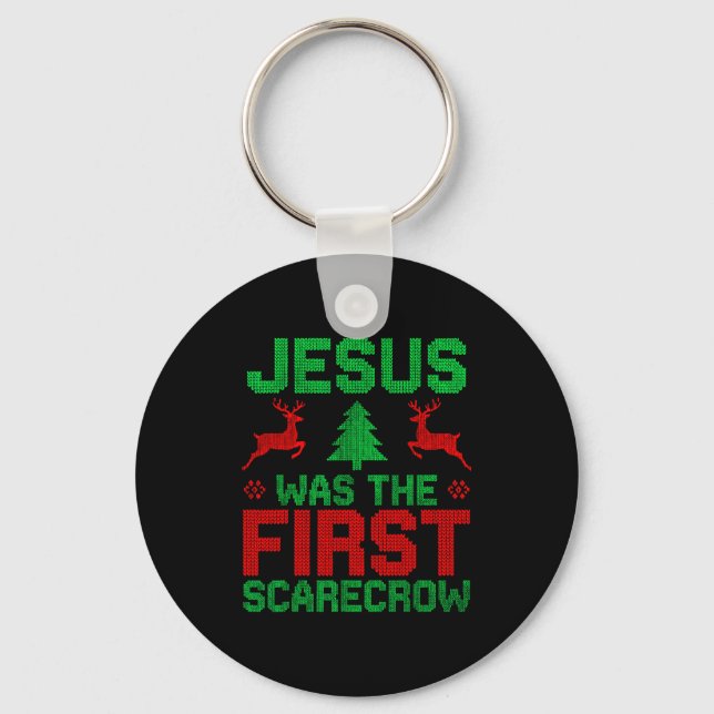 Jesus Was The First-ecrow Reindeer Ugly Sweater Xm Key Ring (Front)