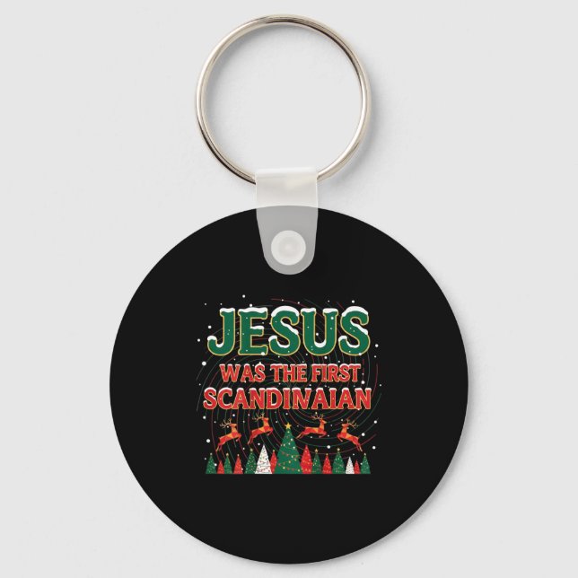 Jesus Was The First Ecrow Ugly Sweater Style  Key Ring (Front)