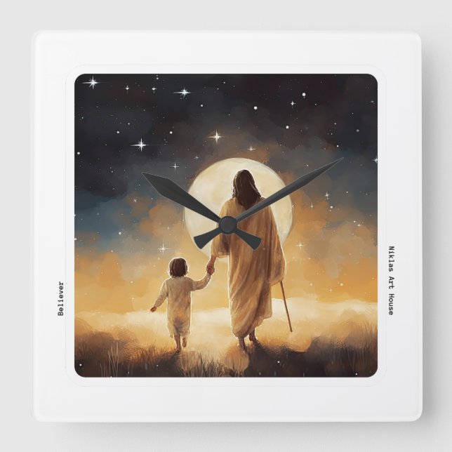 Jesus Watch, Bible, Wall Clock, Christianity Square Wall Clock (Front)