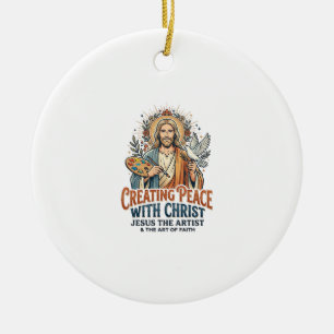 Jesus Watercolor Hobby T-Shirt Inspirational Faith Ceramic Tree Decoration