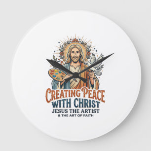 Jesus Watercolor Hobby T-Shirt Inspirational Faith Large Clock