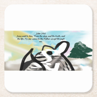 Jesus way square paper coaster