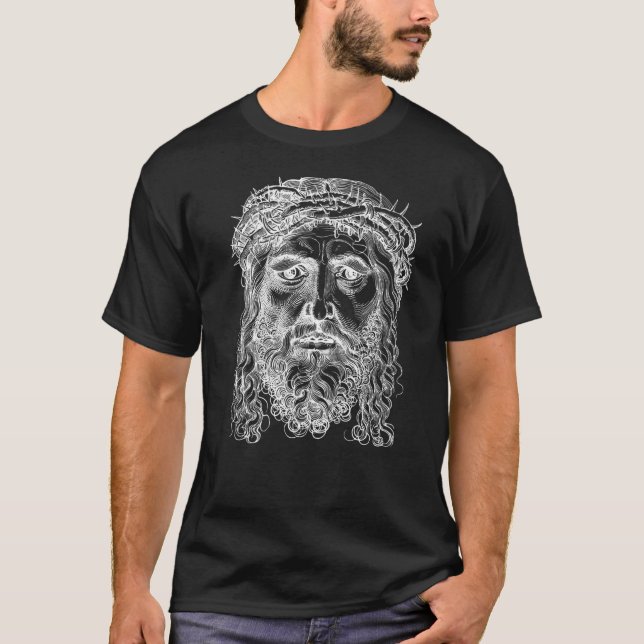Jesus Wearing A Crown Of Thorns Christian T- T-Shirt (Front)