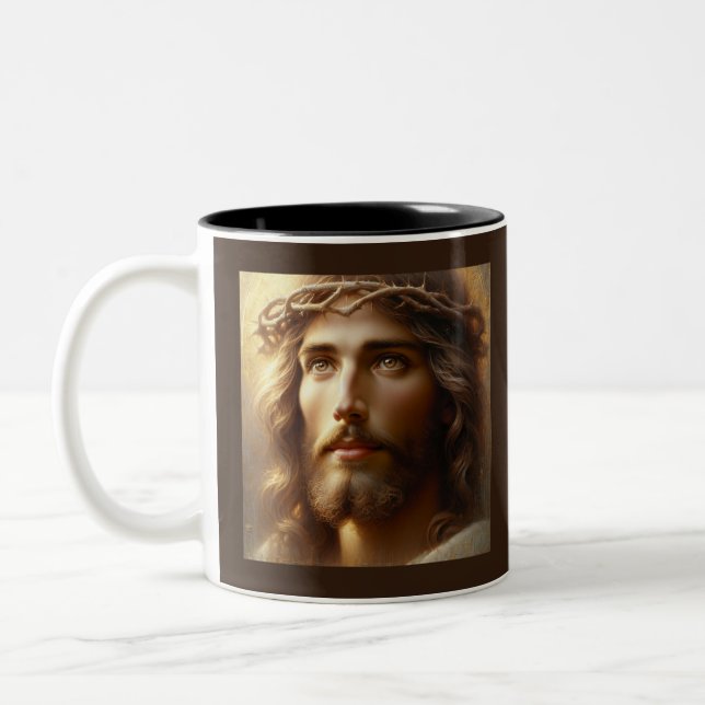 Jesus Wearing Crown of Thorns Two-Tone Coffee Mug (Left)