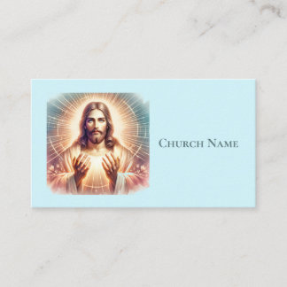 Jesus Welcoming Hands Watercolor (Blue) Business Card