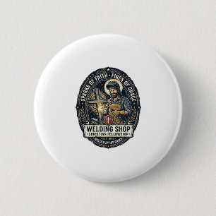 Jesus Welder Metal Shop T-Shirt Inspirational Fait 6 Cm Round Badge