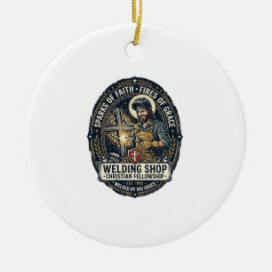 Jesus Welder Metal Shop T-Shirt Inspirational Fait Ceramic Tree Decoration