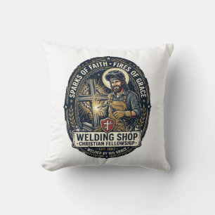 Jesus Welder Metal Shop T-Shirt Inspirational Fait Cushion