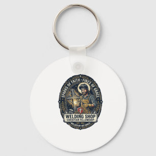 Jesus Welder Metal Shop T-Shirt Inspirational Fait Key Ring
