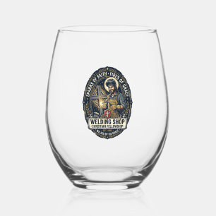 Jesus Welder Metal Shop T-Shirt Inspirational Fait Stemless Wine Glass