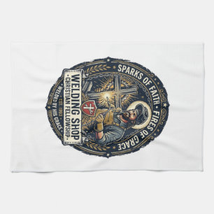 Jesus Welder Metal Shop T-Shirt Inspirational Fait Tea Towel