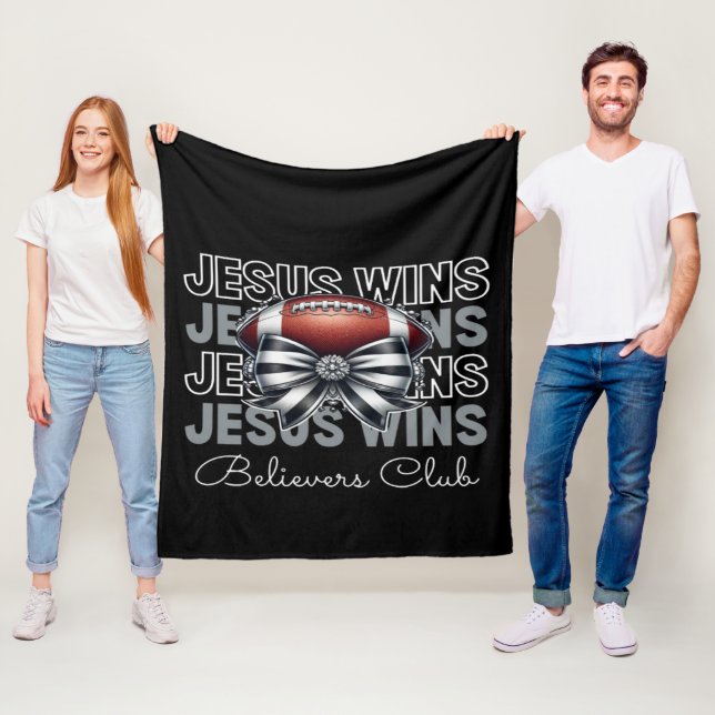 Jesus Wins Believers Club Football-Themed Blanket (In Situ)