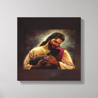 Jesus With a Black Lamb Small Canvas Print