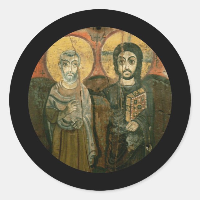 Jesus with Abbot Coptic Icon Classic Round Sticker (Front)