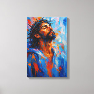 Jesus with Crown of Thorns in Abstract Colour Spla Canvas Print