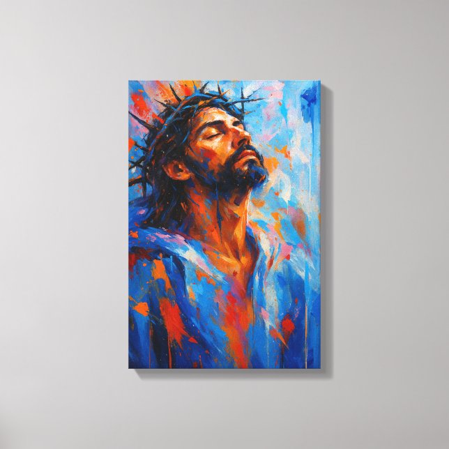Jesus with Crown of Thorns in Abstract Colour Spla Canvas Print (Front)