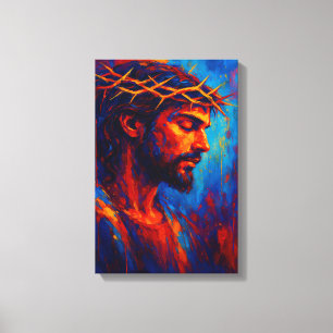 Jesus with Crown of Thorns in Fiery Abstract Colou Canvas Print