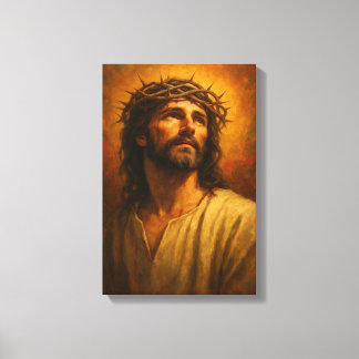 Jesus with Crown of Thorns in Warm Classic Portrai Canvas Print