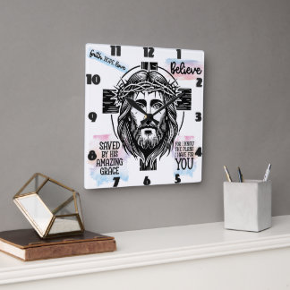 Jesus With Crown of Thorns Square Wall Clock