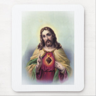 Jesus with Glowing Sacred Heart Mouse Pad