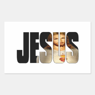 Jesus with His image in His Name Rectangular Sticker