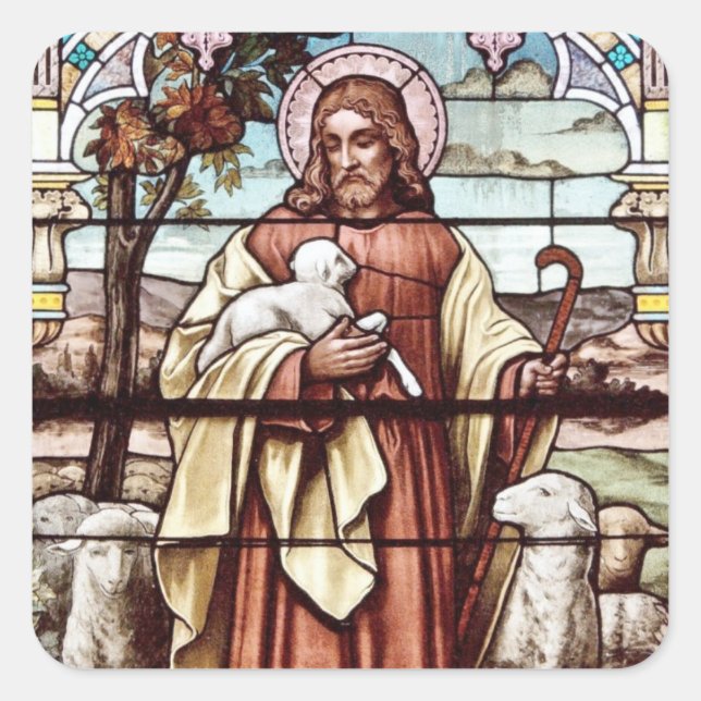 Jesus with His Sheep Square Sticker (Front)