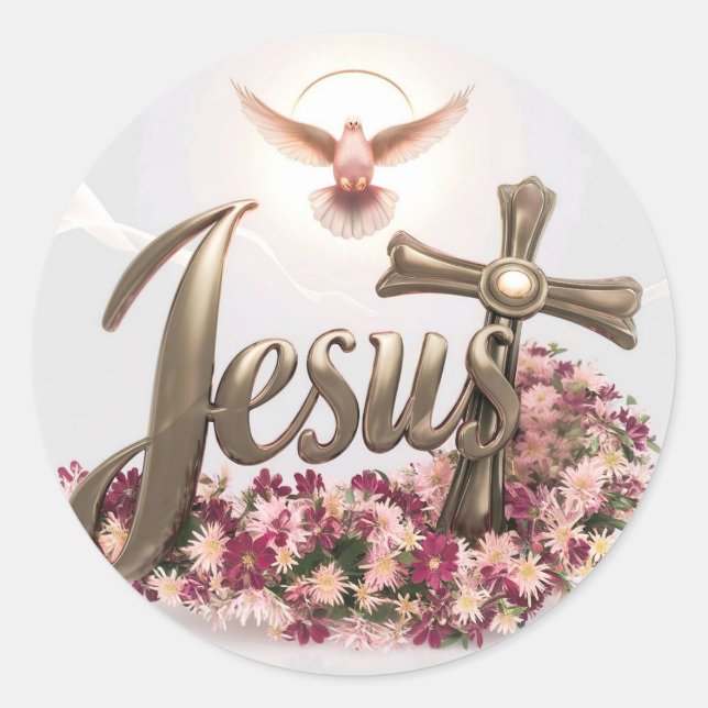Jesus with holy dove and cross #1 classic round sticker (Front)
