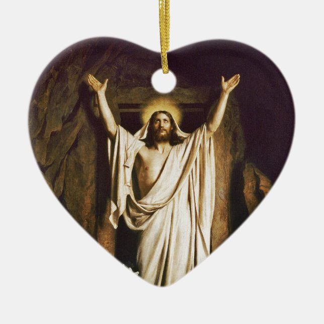 Jesus with Mary After Resurrection Ceramic Tree Decoration (Front)