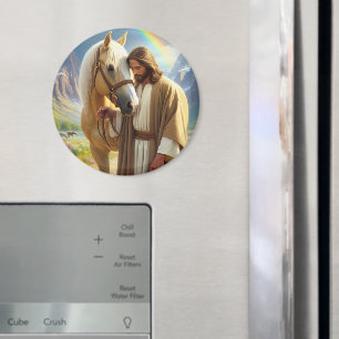 Jesus with Palomino Horse in Scenic Landscape Magnet
