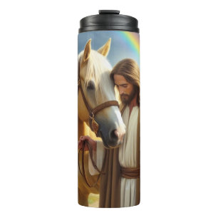Jesus with Palomino Horse in Scenic Landscape  Thermal Tumbler
