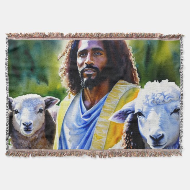 Jesus with the Lambs Throw Blanket (Front)