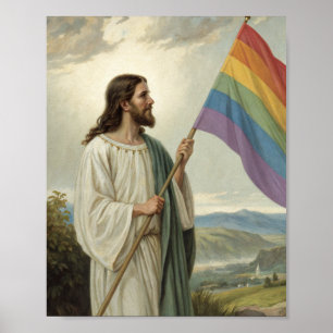Jesus with the pride flag poster