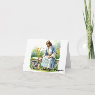 Jesus with Yorkie-Dog Loss Sympathy Card