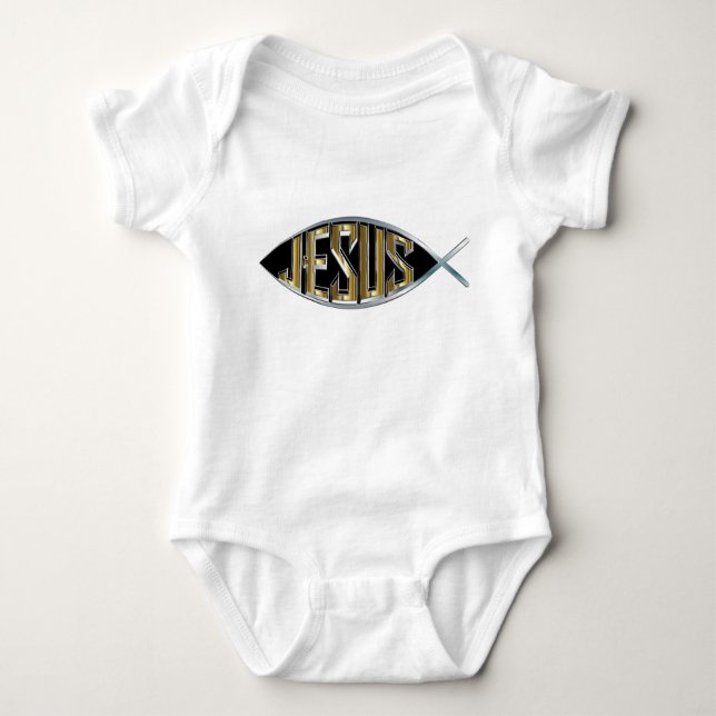 Jesus within a Fish Symbol Baby Bodysuit (Front)