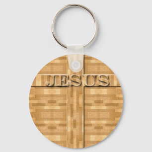 Jesus Wood Carving Key Ring