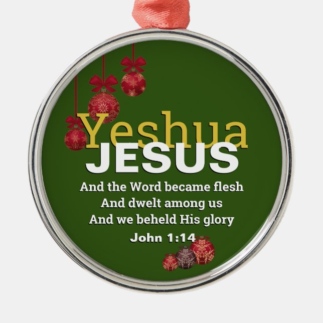 JESUS WORD BECAME FLESH Christmas Baubles GREEN Metal Tree Decoration (Front)