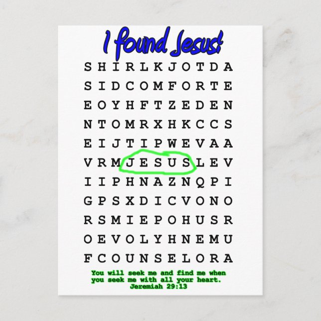 Jesus Word Search Puzzle Postcard (Front)