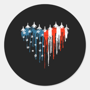 Jet Aeroplane Heart Red White Blue American Flag 4 Classic Round Sticker