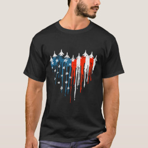 Jet Aeroplane Heart Red White Blue American Flag 4 T-Shirt