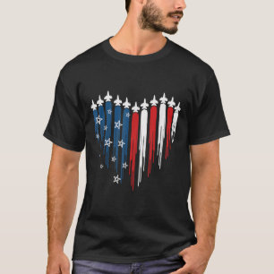 Jet Aeroplane Heart Red White Blue American Flag 4 T-Shirt