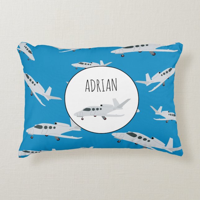 Jet Aeroplane Pattern Custom Name Decorative Cushion (Front)