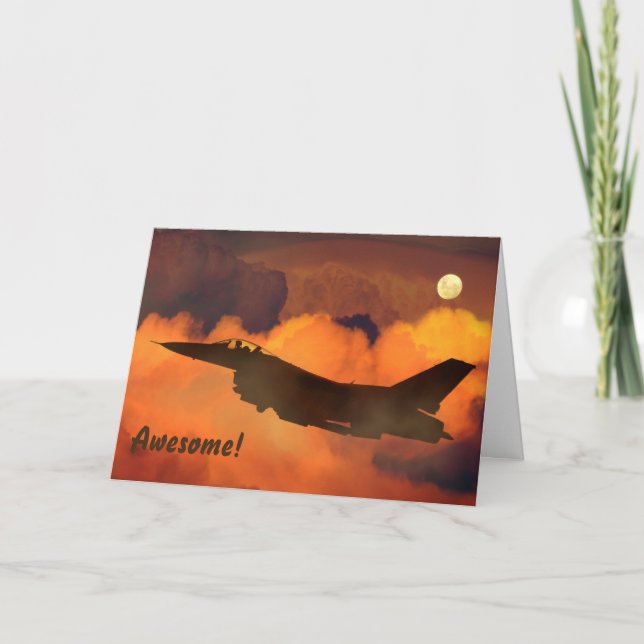 Jet and Full Moon Military Service Thank You Card (Front)