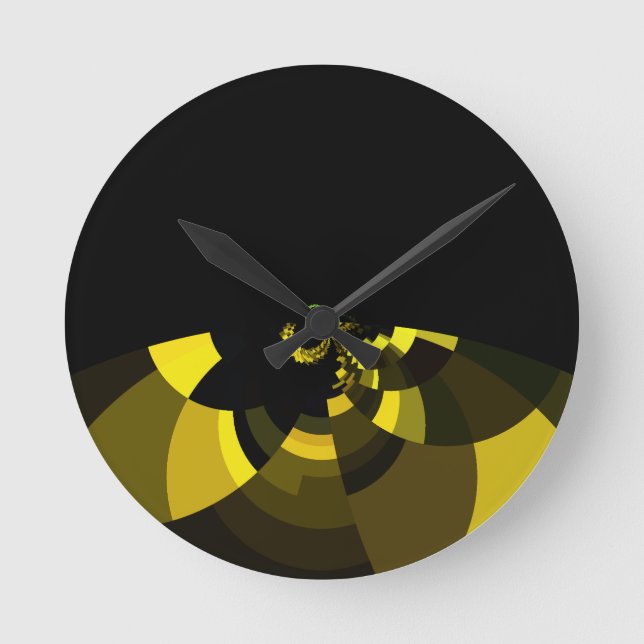 Jet Black and Gold Vector Art Print Graphic Design Round Clock (Front)