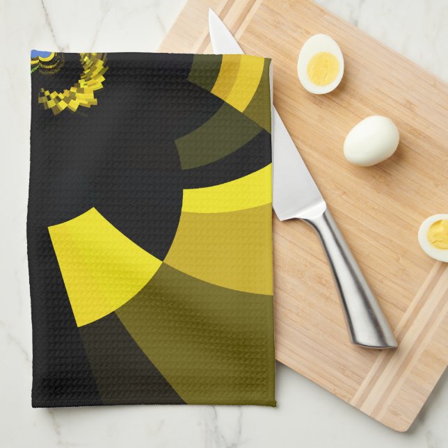 Jet Black and Gold Vector Art Print Graphic Design Tea Towel (Quarter Fold)