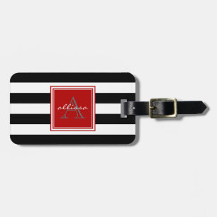 Jet Black Monogrammed Awning Stripe Luggage Tag