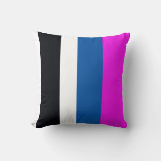 Jet Black, Pure White, Teal Blue, Hot Pink Stripes Cushion