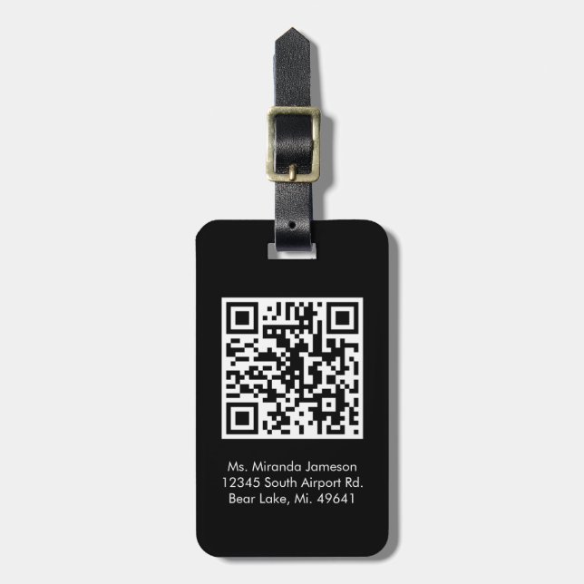 Jet Black QR CODE Custom Luggage Tag (Front Vertical)